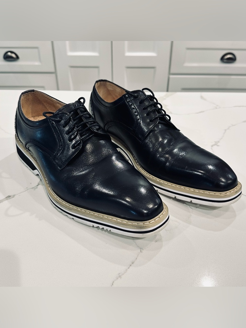Stacy Adams Barringer Black Leather Plain Toe Oxford Dress Shoes Mens 9.5